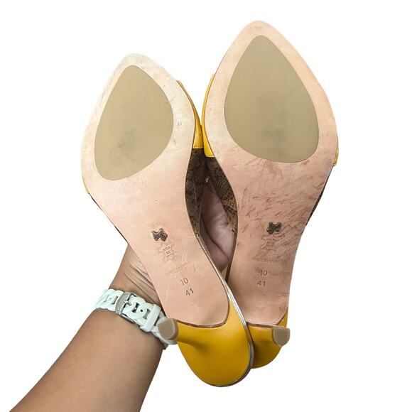 Blondish Berta Mustard Yellow Snakeskin Open Pointed Toe Mule Slip On Heels 10 - Picture 6 of 10